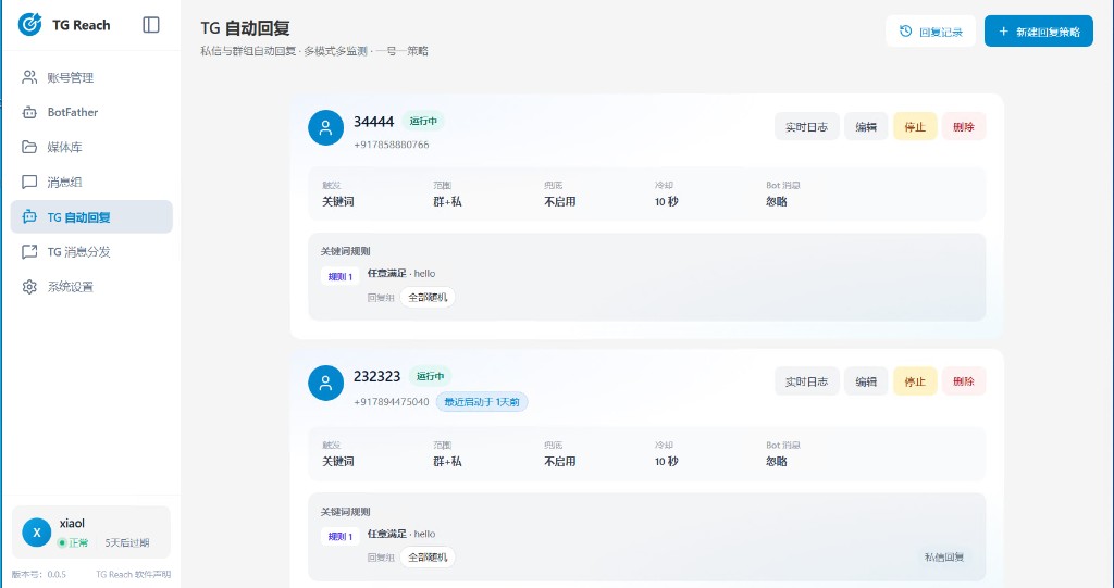 TG 自动回复界面截图